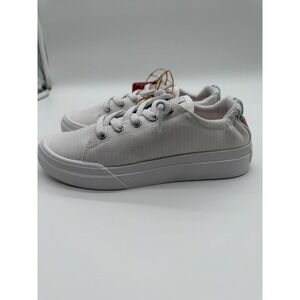 Roxy Girls Rae White Canvas Low Top Sneakers Embroidered Heel Kids Size 4 NEW